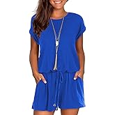 Mokayee Womens Summer Cute Front Tie Short Jumpsuits Rompers with Pockets