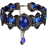 YERTTER Dainty Black Lace Crystal Choker Necklace Lace Gothic Choker for Women for Halloween Weeding Costume Party Prom Vampire Choker