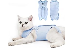 DOTON Cat Recovery Suit for Male and Female Surgical Post Surgery Soft Cone Onesie Shirt Clothes Neuter Licking Protective Diapers Outfit Cover Kitten Spay Collar(L, Blue)