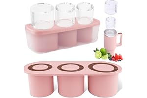 Fu Store Ice Cube Tray for Stanley Cup 30-40 oz Tumbler 3pcs Silicone Ice Cube Molds With Lid and Bin for Chilling Cocktails Whiskey Drinks Juice Coffee Easy Fill and Release Ice Maker (Pink，40 oz)