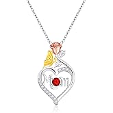 Molenia Mom Birthstone Silver Necklace Genuine 925 Sterling Silver Mothers Day Mama Necklace Jewelry Gifts Rose Heart Dainty Pendant Birthday Gifts for Women Wife Mom from Daughter Son