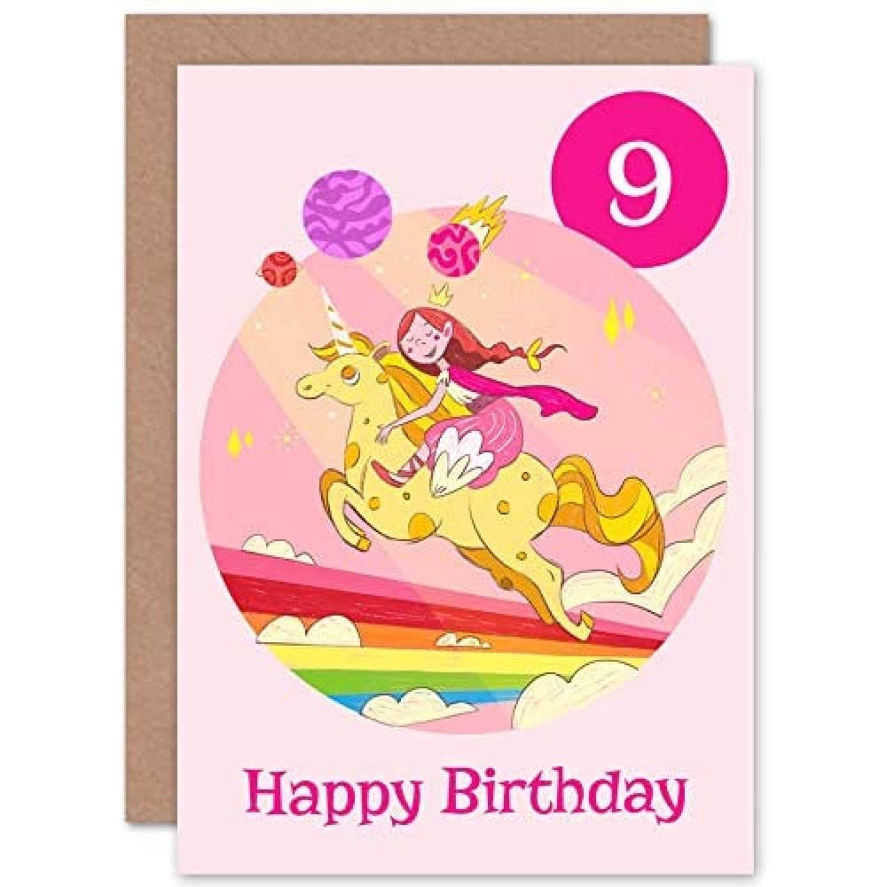 Wee Blue Coo Unicorn Princess Rainbow 9th Birthday Greeting Card With Envelope Blank Inside Premium Quality