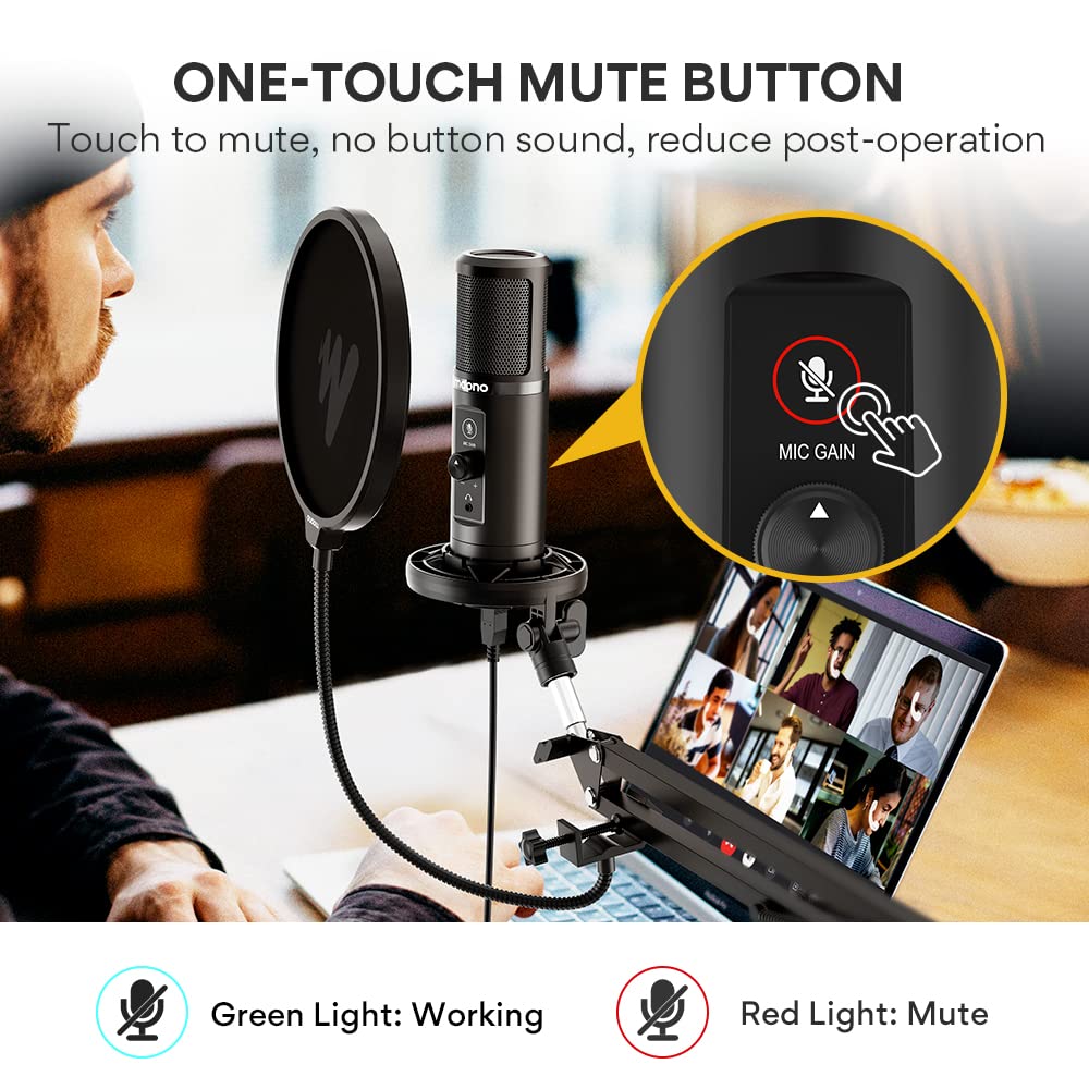 MAONO USB Microphone for PC, Professional Computer Condenser Mic with Mute, Mic Gain, Zero Latency Monitoring, Boom Arm for Studio, Podcast, Gaming, Streaming, Recording, Twitch, YouTube PM422