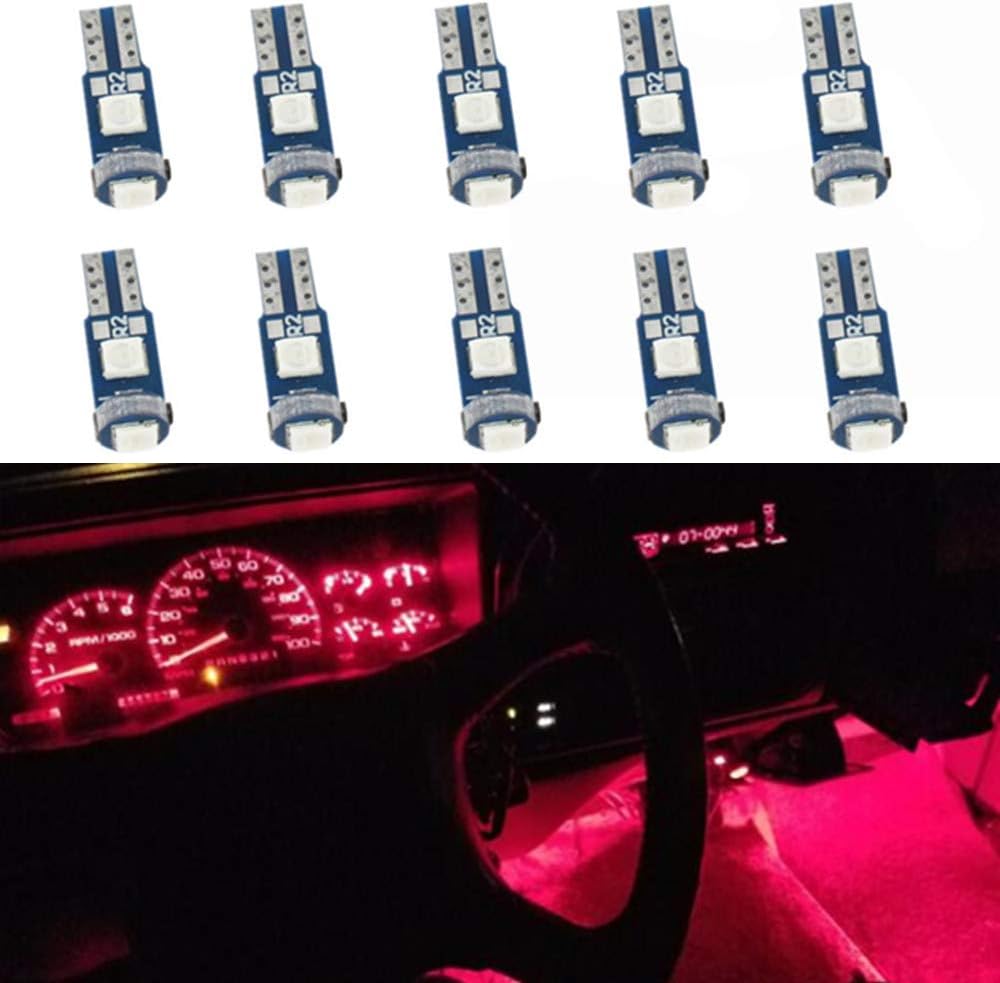 WLJH 10pcs Red T5 LED Light Bulbs 7.5W 3030 Chips LED Angel Eyes Headlight Headlamp Halo Ring Warning Lamp Bulb