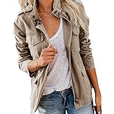 Soulomelody Women Military Anorak Jackets Zip Up Snap Buttons Parka Safari Utility Coats Outwear with Pocket