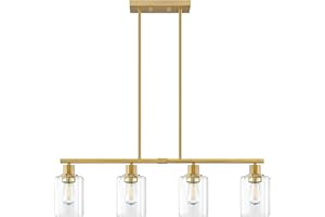 DORAIMY LIGHTING Industrial Farmhouse 4 Light Kitchen Island Light 4.5" Clear Glass,Adjustable Rod Brushed Bronze Finish for Restaurant Over Sink Bar Pool Table