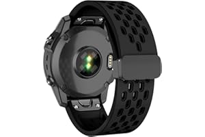 ISABAKE Air-holes Silicone Quick Fit 26MM Watch Band for Garmin Fenix 7X/6X/5X/3, Soft Sport Wristband Strap with Fold-over Magnetic Closure for Instinct 2X / Enduro