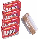 SPARKLEN. Lava Pumice Bar Soap, 4 Bars [5.75 OZ ea], 1 Wooden Nail Brush | Lava Heavy-Duty Pumice Hand Cleaner soap with Moisturizers, 4-bars with a Compatible Sparklen Wooden Nail Brush