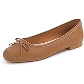 FEVERSOLE Women's Square Toe Fashion Bow Tie Dress Slip On Ballet Flats