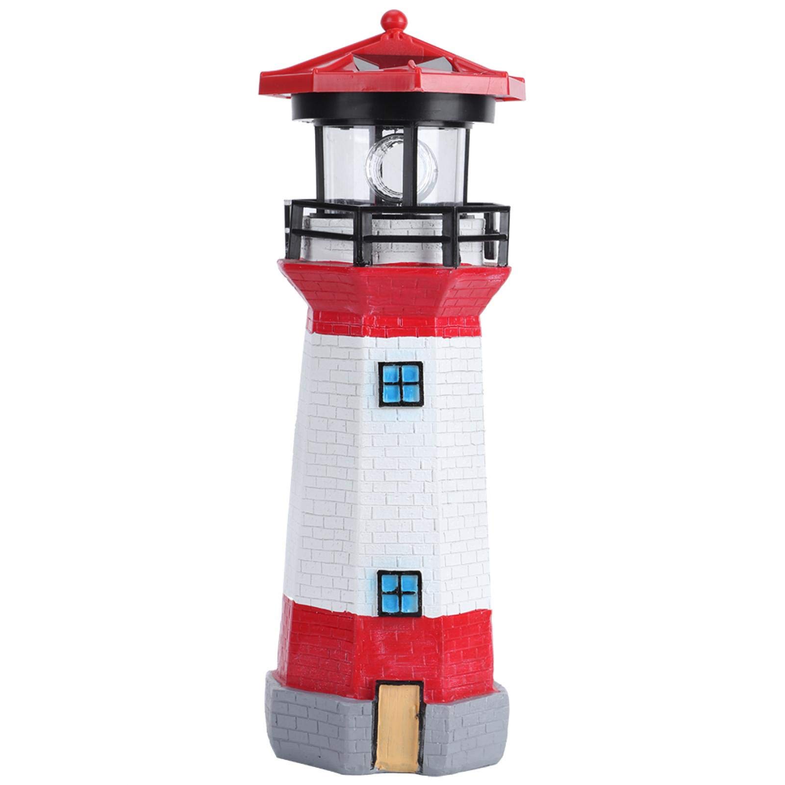 Jadpes Solar Lighthouse, Solar Powered Lighthouse Lamp with Auto-Rotating Effect IP65 Lighthouse Ornaments with Solar Panel for Garden Lawn Courtyard Decor(Red and White)