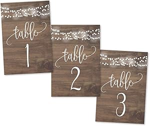 1-25 Rustic Wood Lights Table Number Double Sided Signs For Wedding Reception, Restaurant, Birthday Party Calligraphy Printed Numbered Card Centerpiece Decoration Setting Reusable Frame Stand 4x6 Size