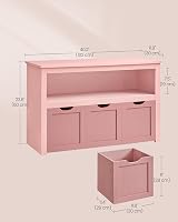 VASAGLE Toy Storage Unit Candy Pink 3 Drawers Wardrobe with Wheels 60 cm view 3