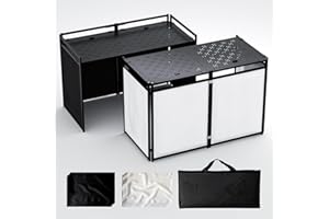 Portable DJ Booth Table,56''x28" Foldable DJ Table Stand Portable with White & Black Scrim,Adjustable D J Facade Tabl e Stati
