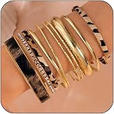 AIETUE Leopard Bangles Set For Women, 14k Gold Cheetah Print Polished Chunky Bracelets Boho Stackable Thick Cuff Statement Jewelry Gift