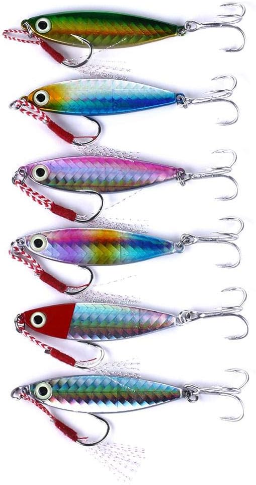 Yanuten Fishing Lures, 6pcs Iron Plate Fishing Lures Artificial Lead Jig Hard Baits w/Treble Hook