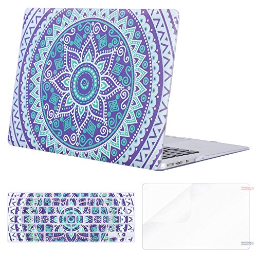 MOSISO Plastic Pattern Hard Case Shell with Keyboard Cover with Screen Protector for MacBook Air 13 Inch (Model: A1369 and A1466), Ultra Violet & Mint Green Mandala
