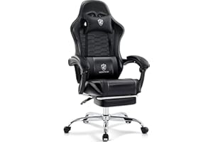 Morkprism Gaming Chair,Computer Office Chair with Footrest,Massage Lumbar Support and Gel Pad,Ergonomic Reclining Adjustable Leather Gamer Chair with Headrest and Spring Cushion Black