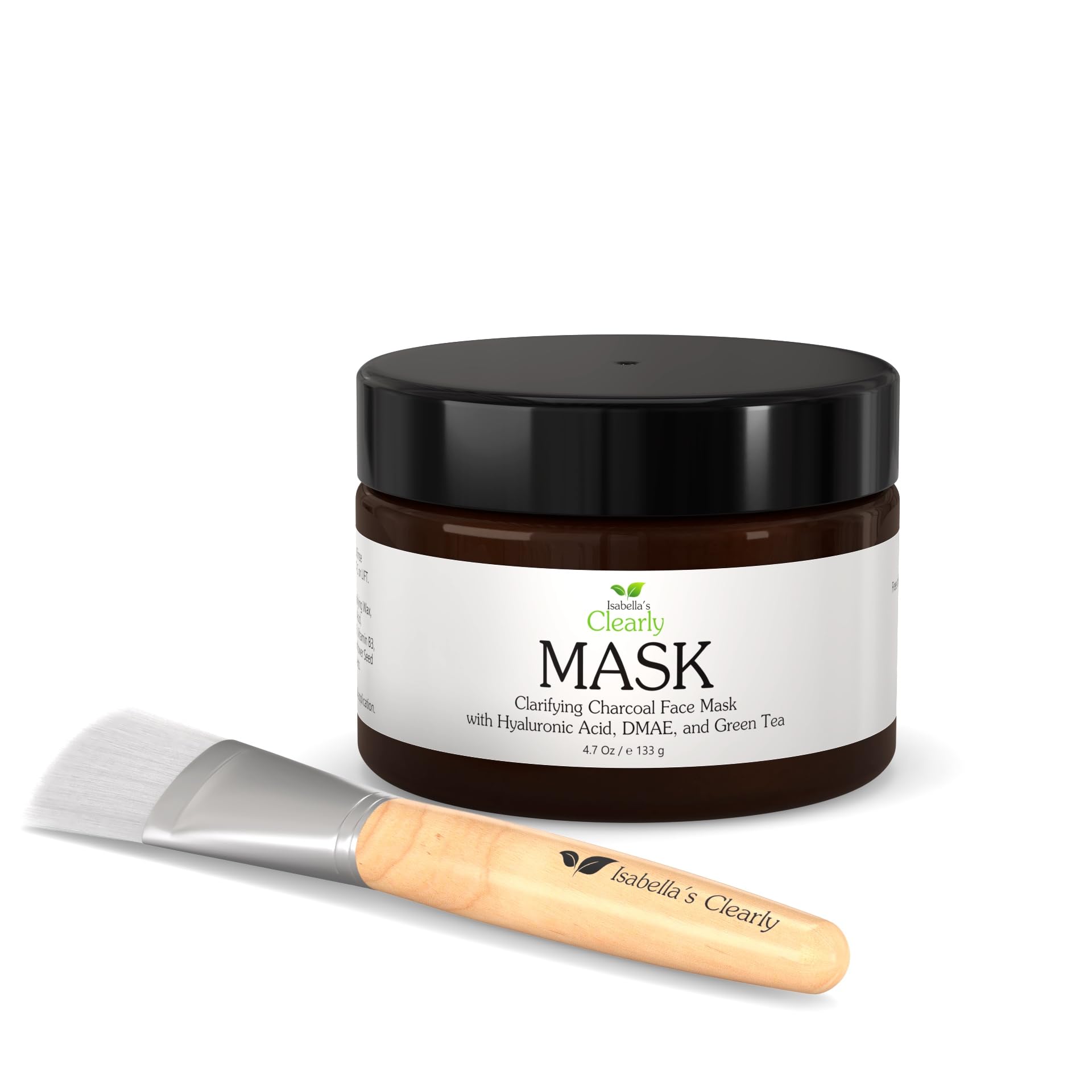 Isabella's Clearly MASK, Deep Pore Cleansing Charcoal Face Mask with Anti Ageing Hyaluronic Acid | Natural Skin Care for Wrinkles, Blackheads, Large Pores, Acne | Includes Applicator Brush