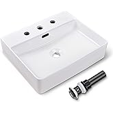 Aquaterior 20" Rectangle Bathroom Vessel Sink with Widespread Faucet Holes with Overflow Hole Pop-up Drain White Porcelain Ab