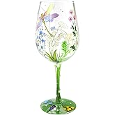 NymphFable Hand Painted Wine Glass Colorful Dragonfly Flower Artisan Painted 15 oz Glass Novelty Gift for Birthdays,Weddings,Valentine's Day