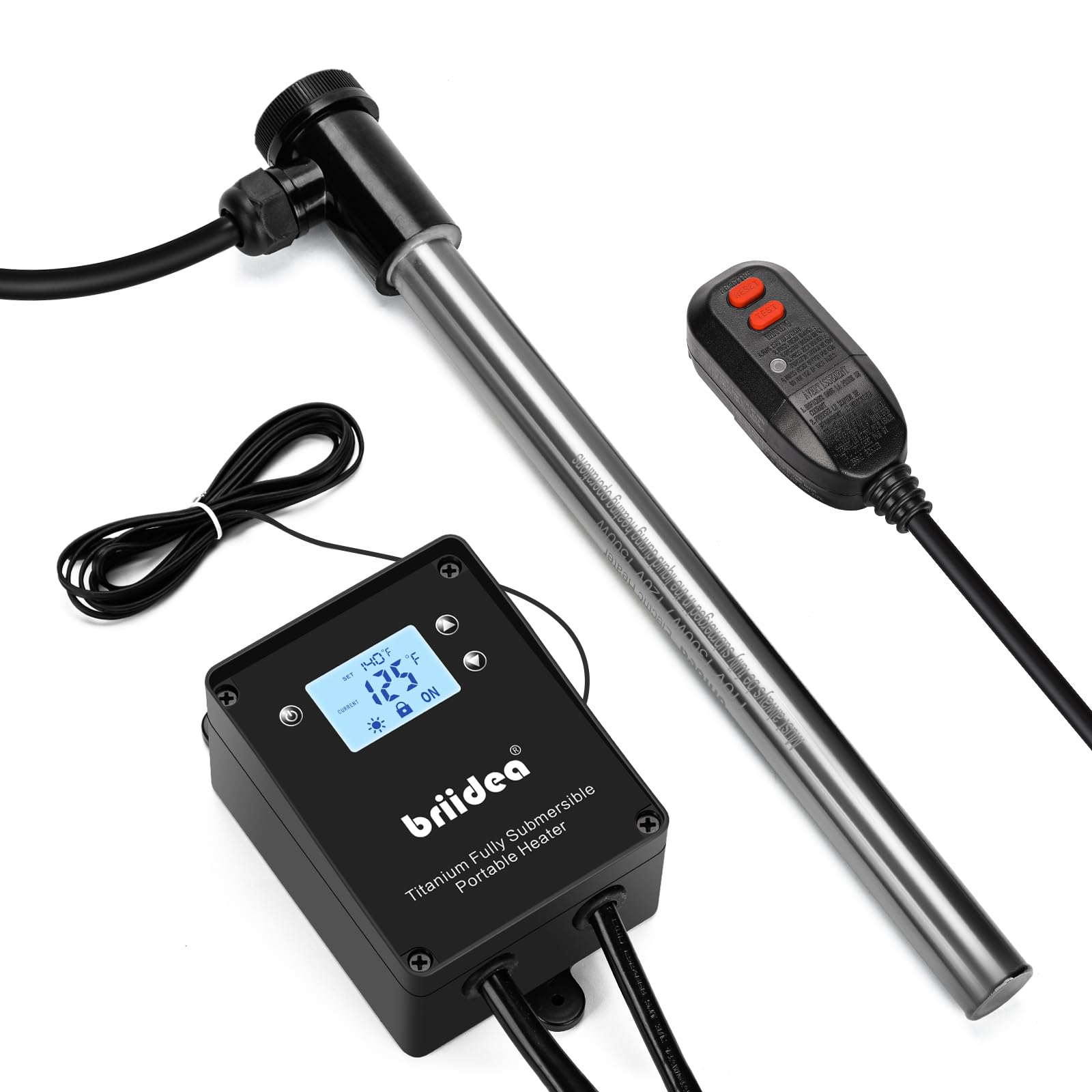Photo 1 of Briidea 1500W Titanium Hot Tub Immersion Heater, Portable Submersible Water Heater with Anti-Corrosion Sensor & Thermostat, Fast Liquid Heating
