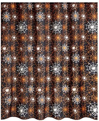 Halloween Shower Curtain Spider Web Glow in the Dark Black and Orange