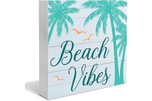 YXSEZ Beach Vibes Wooden Box Sign Beach House Decor Beach Themed Square Wood Sign Desk Decoration Coastal Wood Block Box Sign for Shelf Home 5 x 5 Inches