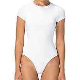 Sunzel Bodysuits for Women with Tummy Control- Crew Neck Short Sleeve Thong Body Suits Sexy Compression T shirts Tops
