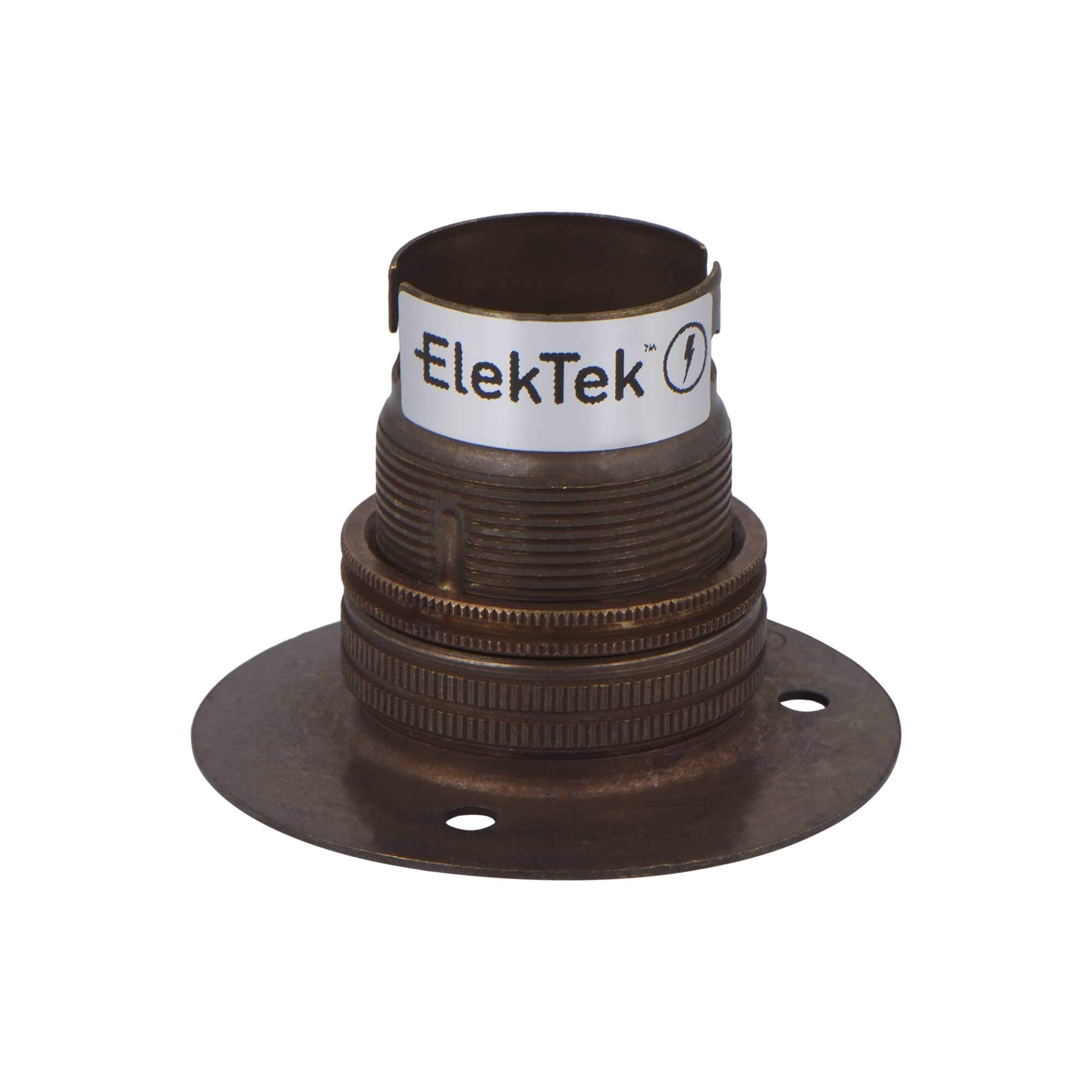 ElekTek Antique Brass B22 Batten 52mm Base BC Bayonet Cap Lamp Holder with Shade Ring, NOT for BESA Conduit Box - Made in UK — image 1