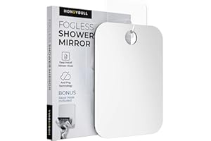 HONEYBULL Fogless Shower Mirror With Razor Holder - Medium 6x8in Anti Fog Flat Mirror for Shaving and Bathroom