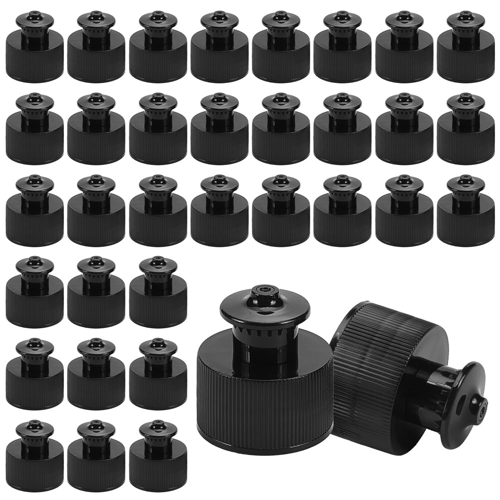OLYCRAFT 100Pcs 28/410 Black Plastic Push Pull Replacement Caps 28mm Inner Diameter Twisted Sport Bottle Lid Plastic Water Bottle Cap for Water Bottle Replacement Tops Sport Bottle Lid