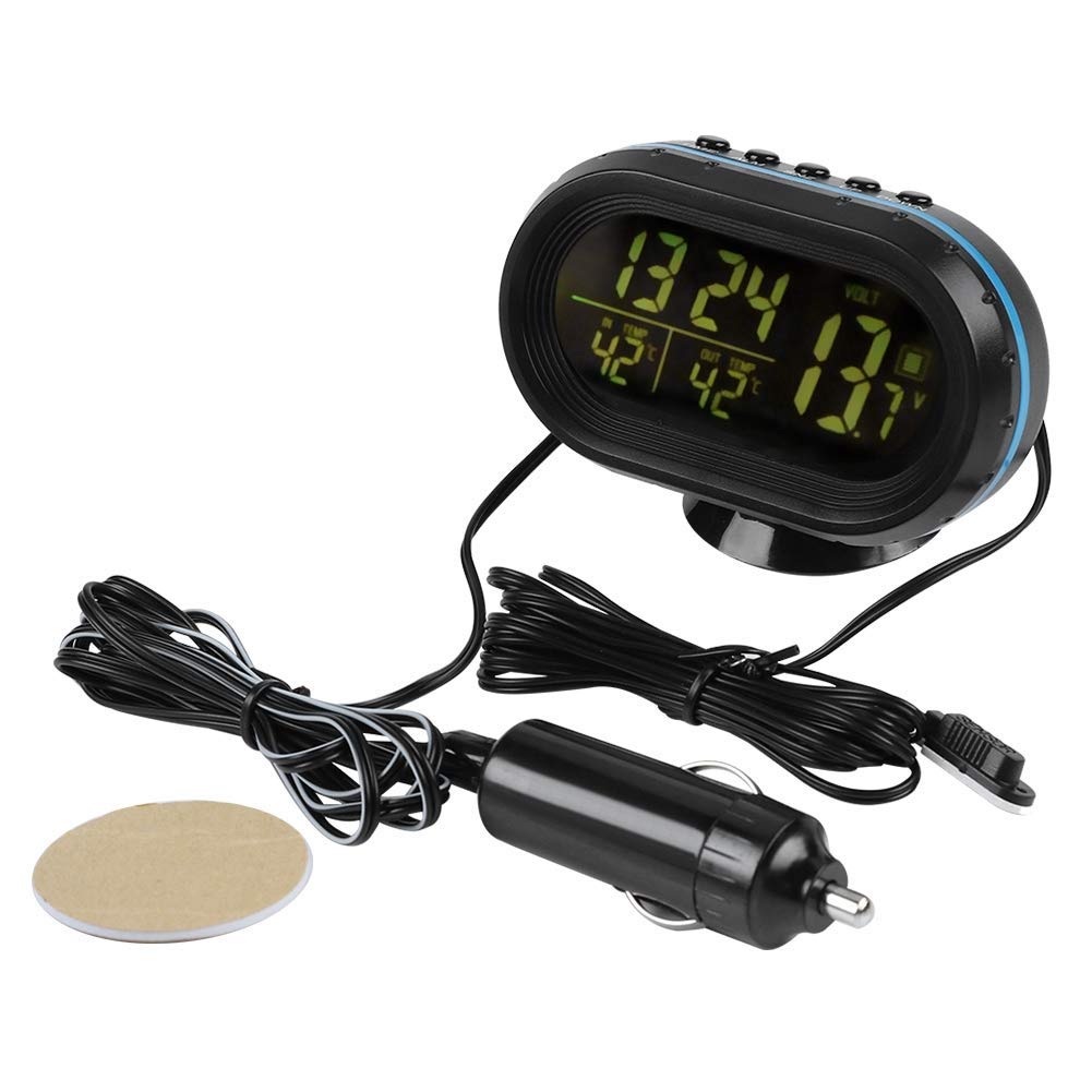 Car Truck Bus Voltmeter & Thermometer Display, 12V Precise Voltage Monitor Meter Thermometer with Temperature/Time LCD Display, LED Backlight Color Selection