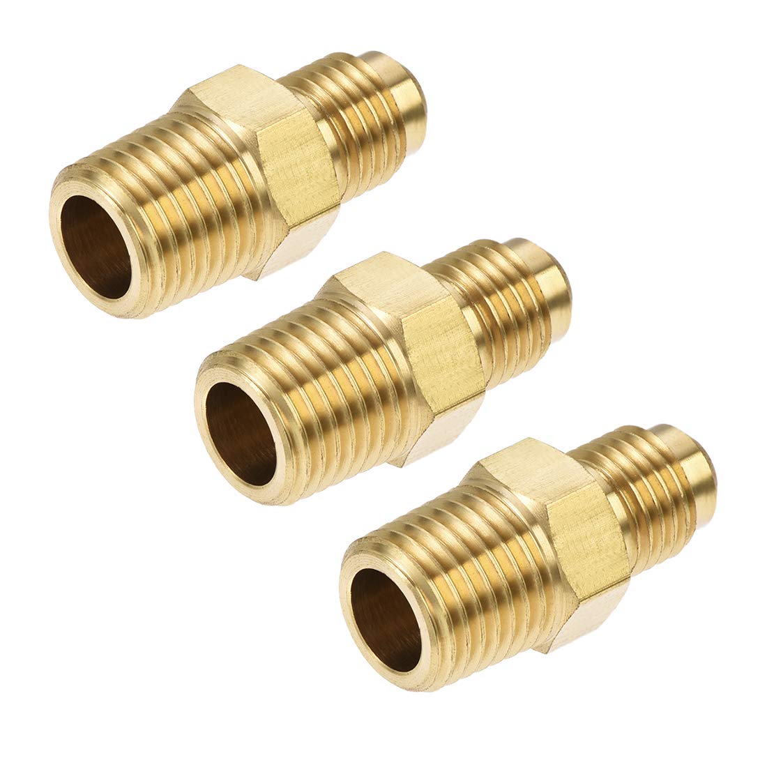 sourcing map Brass Pipe Fitting, 1/4 SAE Flare to 1/4NPT Male Thread, Tubing Adapter Hose Connector, for Air Conditioner Refrigeration, 3Pcs — image 1