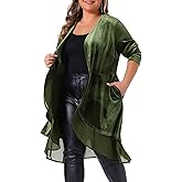Agnes Orinda Plus Size Cardigan for Women Ruffled Asymmetric Open Front Long Velvet Jackets