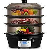 COSTWAY Food Steamer Vegetable Steamer 3 Tier Stackable Baskets 20 Quart Capacity 1000W Fast Heat-Up Timing, Automatic Shut O