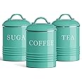 Barnyard Designs Canister Sets for Kitchen Counter, Vintage Kitchen Canisters, Country Rustic Farmhouse Decor Coffee Tea Sugar Container Set, Metal (Turquoise)