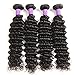 Miss Flower Deep Wave Bundles with Frontal (14 16 18+12 frontal), Deep Curly Virgin Hair Extensions Bundles And Frontal Peruvian Human Hair 3 Bundles with Ear To Ear Lace Frontal Natural Color