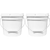 MKS Plastics 1-Gallon Bucket with Airtight Lid – Made in USA, Food Grade BPA Free Plastic, Heavy Duty Multi-Use, Metal Handle with Grip, Stackable Storage – White, 2 Pack