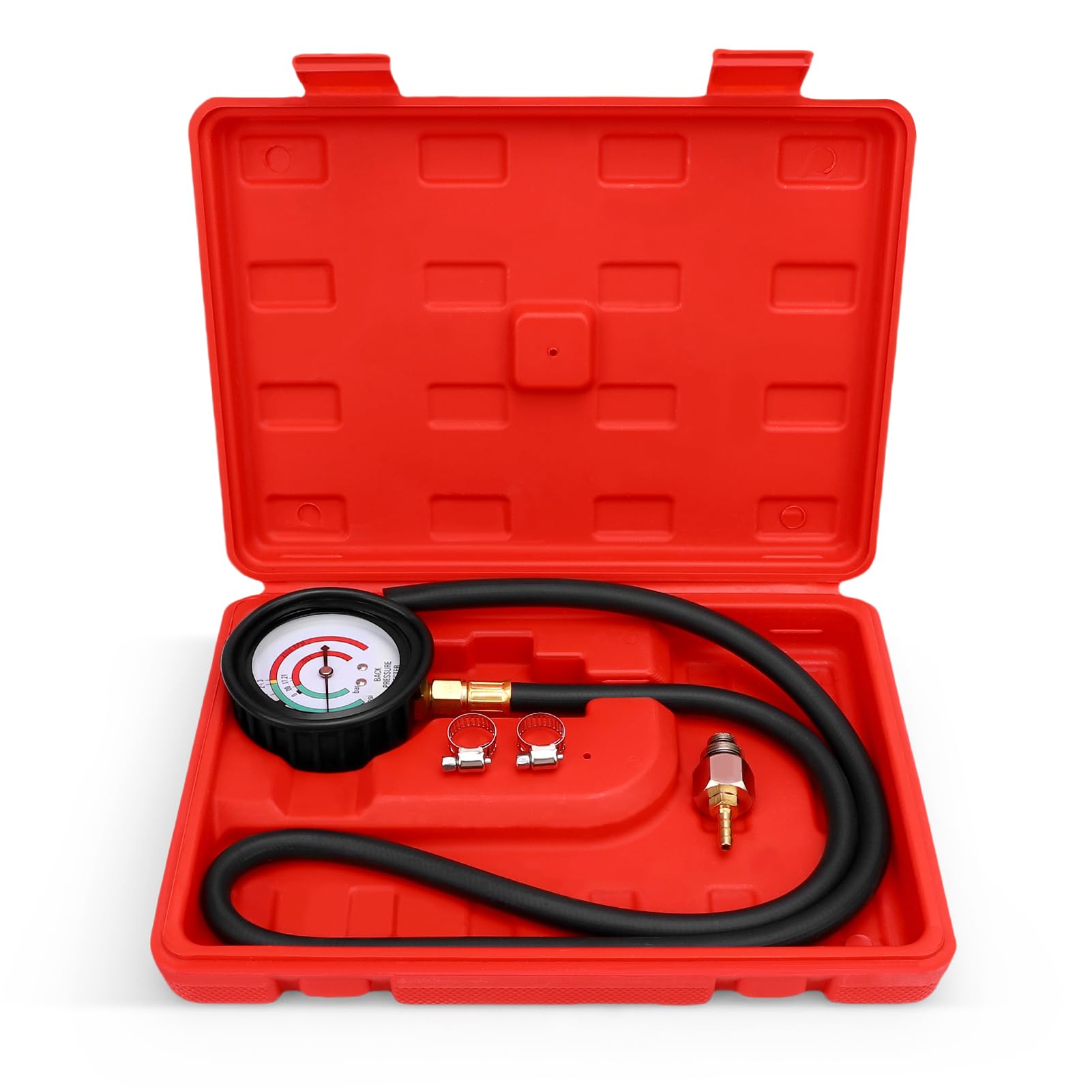 Photo 1 of WODHMIEY Pressure Tester Kit - Catalytic Converter Clog Diagnostic Tool with 2.5 PSI/Bar Gauge, 6FT Hose, M 12 / M 18 Adapters & ABS Case for Automotive Repair