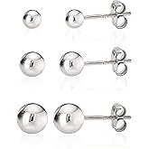 KEZEF Sterling Silver Ball Stud Earrings Trio Set - Hypoallergenic 3mm, 4mm & 5mm Everyday Jewelry for Women