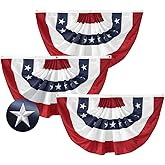LinaGarten 3Pack Pleated Fan Flag, 2x4 Feet Bunting Decoration Flags Embroidered Patriotic Stars & Sewn Stripes Canvas Header Brass Grommets