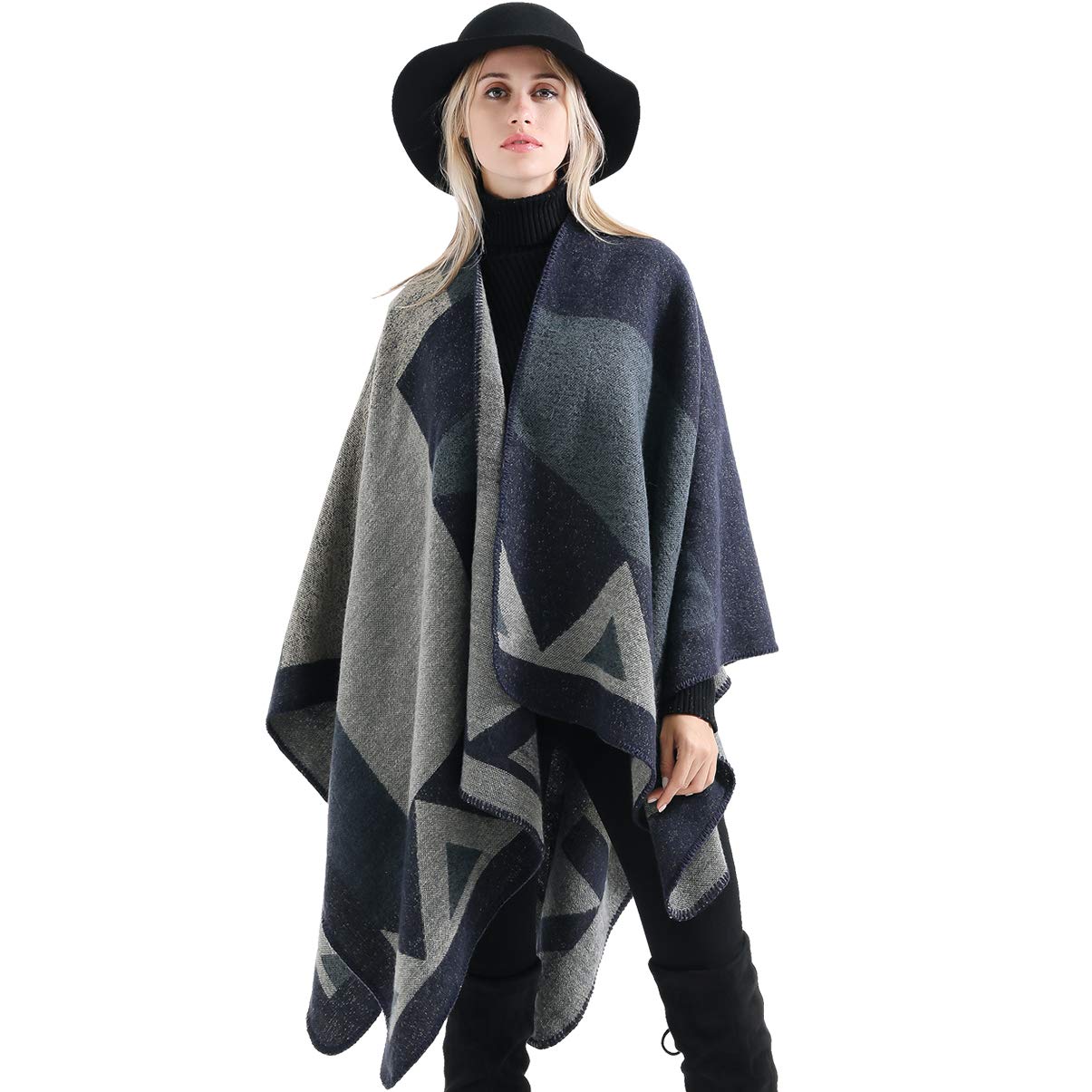 Women Winter Shawl Wrap Reversible Oversized Blanket Poncho Cape Cardigan Knitted Coat