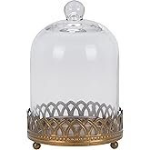 Twakutwku 8" Tall Large Sturdy Handmade Glass Cloche Dome with Metal Base in Gold for Plant, Terrarium, Collectibles, Candle. Cloche Glass Dome, Bell Jar Display Case (Gold, 8")