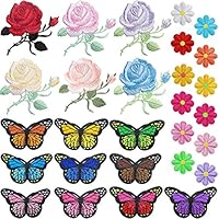 PGMJ 40pcs Embroidery Applique Patches Rose Flowers Butterfly Sunflowers Iron On Patches For Jackets, Jeans, Bags, Clothing, Arts Crafts DIY Decoration