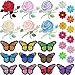 PGMJ 47pcs Embroidery Applique Patches Rose Flowers Butterfly Sunflowers Iron On Patches for Jackets, Jeans, Bags, Clothing, Arts Crafts DIY Decoration