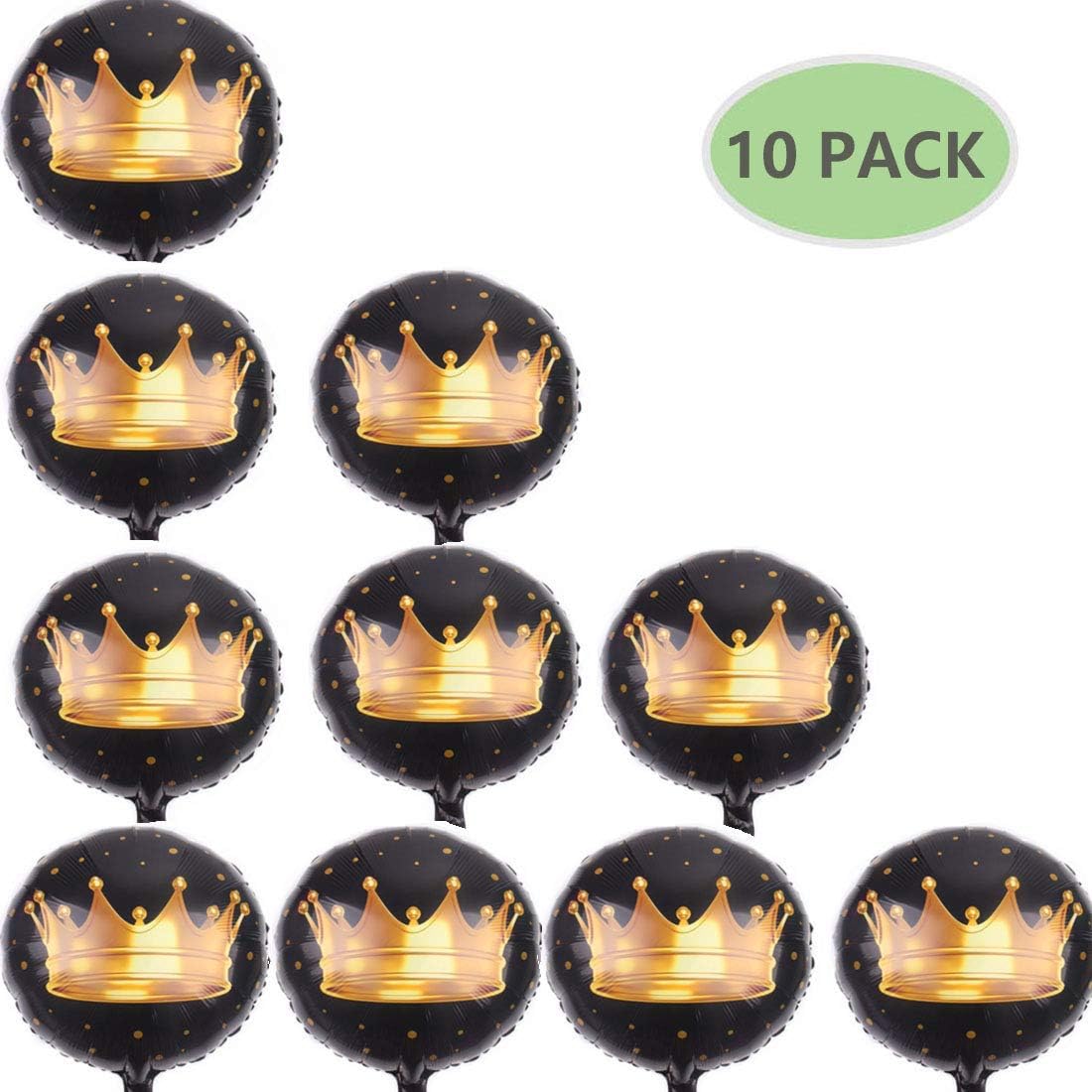 10 Pack Crown Balloons, Foil Helium Balloons Fit for Birthday Wedding Party Decoration - 18 inch Inflatable (Black and Golden)