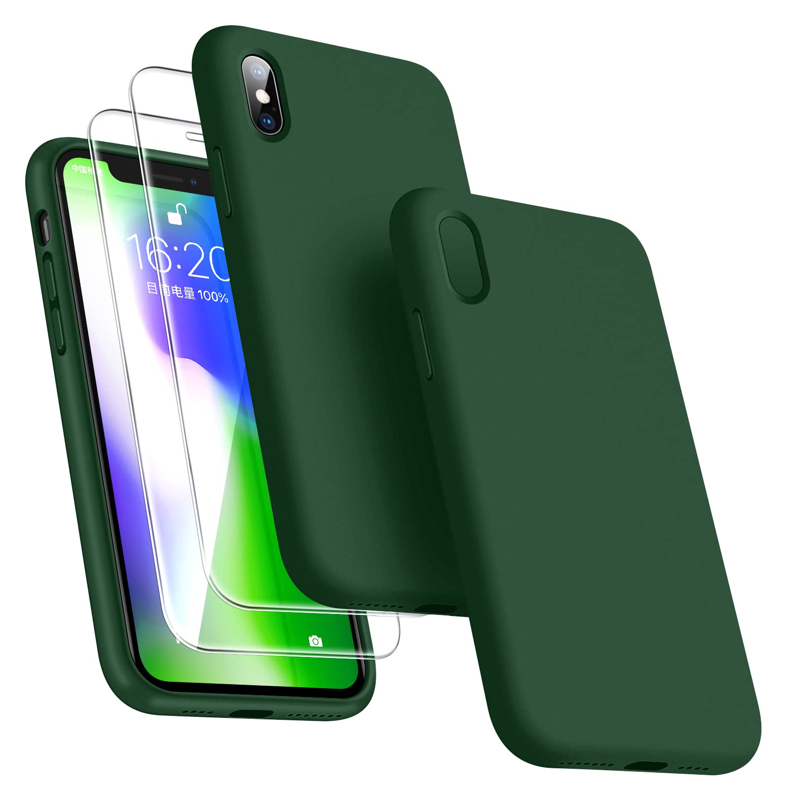 Photo 1 of Dssairo [3 in 1 for iPhone x Case/iPhone Xs case, with 2 Pack Screen Protector, Liquid Silicone Slim Shockproof Protective Phone Case 5.8 inch [Microfiber Lining] (Alpine Green)…