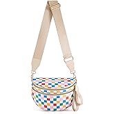 Black and White Checkered Crossbody Bag Bum Bag for Women,Spacious Checkered Purse Fanny Packs Belt Bag