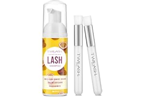 TWILASH BY DLY Shampoo for Lash Extensions, 2 Fl Oz / 60ml - Includes 2 Shampoo Brushes for Cleansing - Passion Fruit Scent - Eye-Friendly Foam for Professional Salon and Home Use