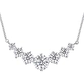 TUHE 7 Stones Moissanite Necklace for Women, 1.7-5.0 Carat Smile Moissanite Pendant Necklace 18k Gold Plated Sterling Silver 16.5+2.5 inch Box Chain Tennis Necklaces with Certificate of Authenticity